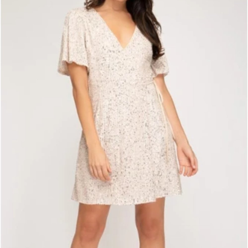 She + Sky Sequin Wrap Mini Dress